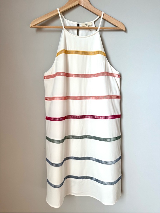 entro Dresses & Skirts - Entro White Halter Sleeveless Shift Mini Dress with Multicolor Stripes